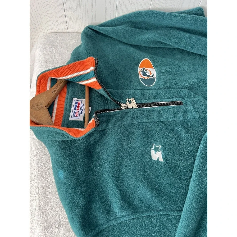 VTG Starter Pro Line Miami Dolphins Fleece Pullover 1/2 Zip Mens Medium Green